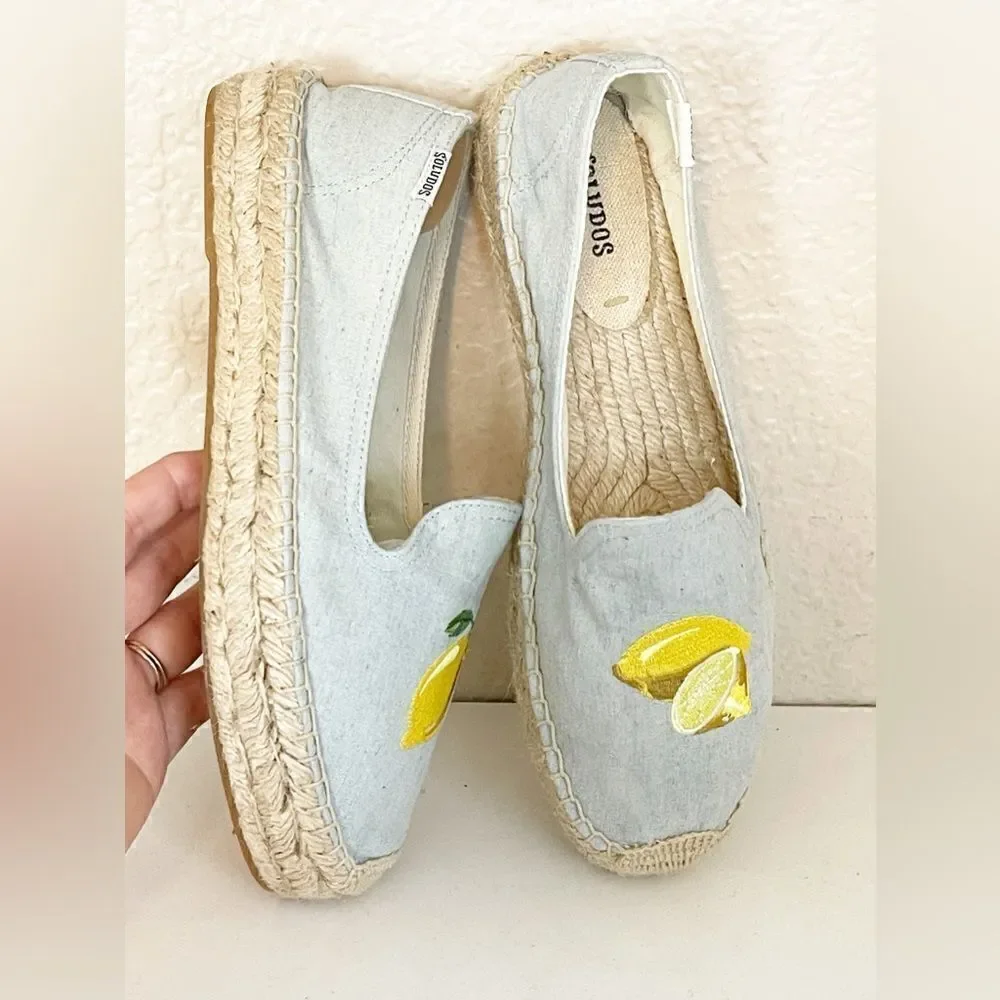 SOLUDOS platform espadrille flats embroidered lemons Size 9.5